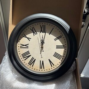 16 inch Classic Black Wall Clock with Roman Numerals - Black